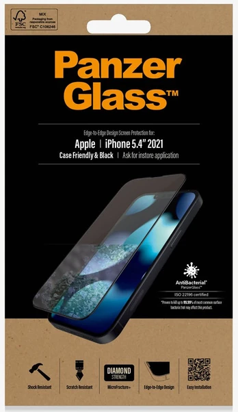 Apsauginis stiklas PanzerGlass E2E Microfracture, skirtas iPhone 13 Mini