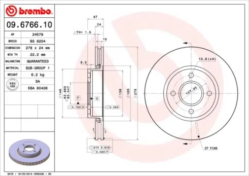 Stabdžių diskas BREMBO 09.6766.10