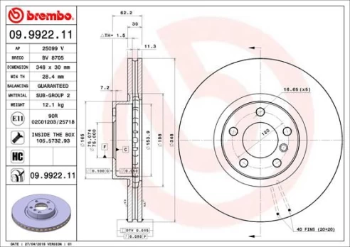 BREMBO 09.9922.11 Brake Disc