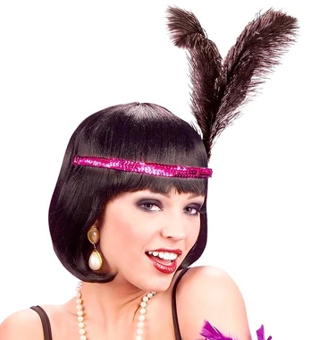 PURPLE SEQUIN HEADBAND WITH 2 FEATHERS 25 cm