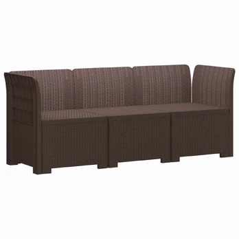 3-Vietis Sodo Sofa Ratanų Išvaizda PP Ruda