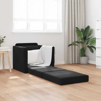 Grindų Sofa-Lovas 2-in-1 Juoda 74x77x81 cm Aksomas