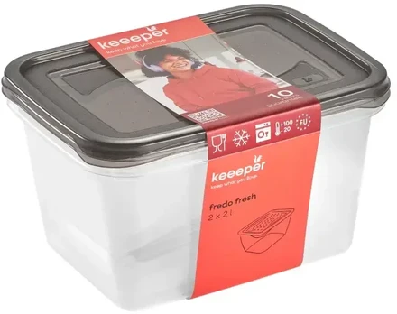 Keeeper Food container set rectangular 2x2L Fredo "Fresh" transparent/crystal pilka