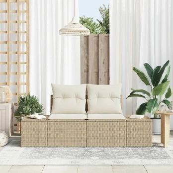 2-vietė sofa sodui su saugojimo ir pagalvėlėmis, smėlio poliratanas