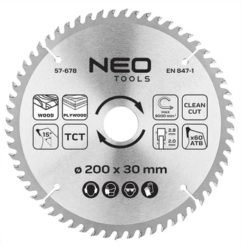 Neo Tools Diskinio pjūklo diskas, Widia, 200 x 30 mm, 60 dantų