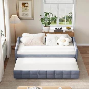 Lova 90*200cm, išskleidžiama sofa-lova, pilka, aksomas