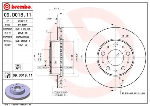 Stabdžių diskas BREMBO 09.D018.11