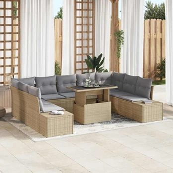 Sodo sofa komplektas 10 dalių Smėlio Rotangas