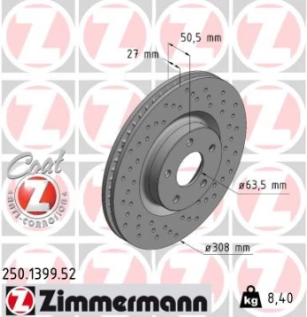 Stabdžių diskas ZIMMERMANN 250.1399.52