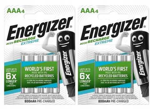 8x Įkraunamos baterijos Energizer Extreme Aaa R03 800mah