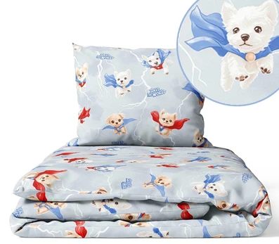 Cover set - 2 pcs - 135x100, 40x60 - SUPER DOGS - BLUE