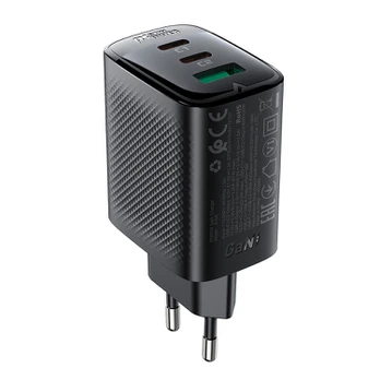 Acefast A108 GaN PD 67W 2xUSB-C 1xUSB-A Wall Charger - Juodas