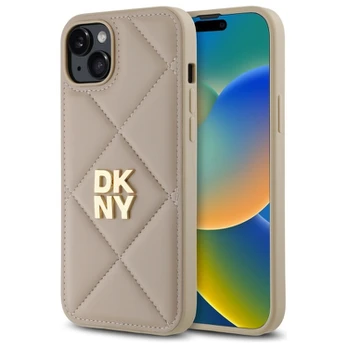 Dėklas DKNY DKHCP15MPQDSLE iPhone 15 Plus 6.7" smėlio spalva/beige Quilted Stack Logo