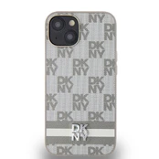 Dėklas DKNY PU Leather Checkered Pattern and Stripe Case for iPhone 15 rusvai gelsvas kaina