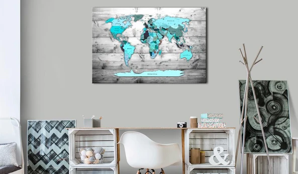 Artgeist Kamštinis paveikslas - Mėlyna Continents [Cork Map]