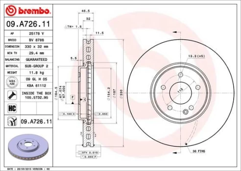 Stabdžių diskas BREMBO 09.A726.11