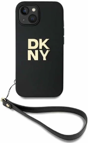 Dėklas DKNY PU Leather Stack Logo Wrist Strap Case for iPhone 13 Juodas kaina