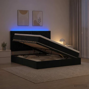 LED saugojimo lova su čiužiniu Juoda 180 x 200 cm Aksomas