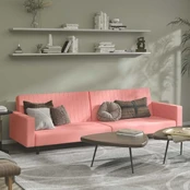 Dvivietė sofa-lova, rožinės spalvos, aksomas kaina