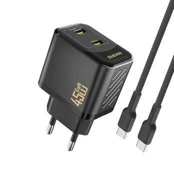 Dudao A28PCEU Adapteris 45Watt 2xUSB-C (1m USB-C to USB-C cable included) Sort