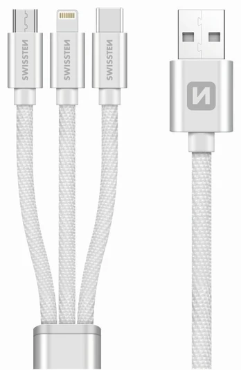 Laidas Swissten, Micro USB/USB/Apple Lightning/USB-C, 1.2 m, balta