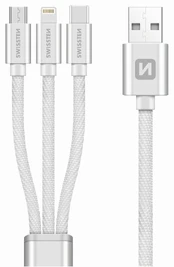 Laidas Swissten, Micro USB/USB/Apple Lightning/USB-C, 1.2 m, balta kaina