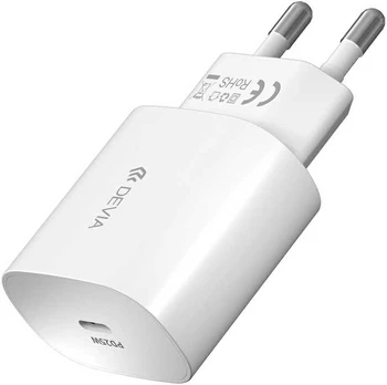 Devia sieninis įkroviklis Smart PD 25W 1x USB-C baltas + laidas USB-C - USB-C