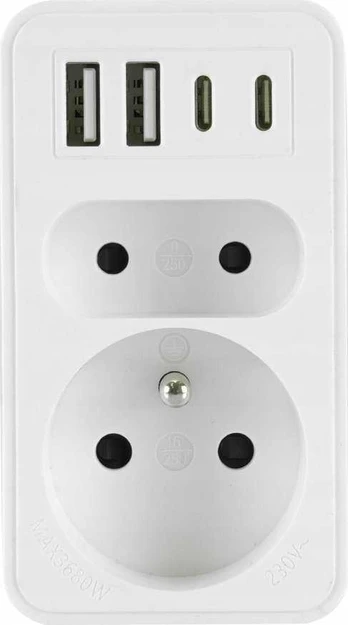 PLASTROL DVIGUBAS ŠAKOTUVAS 2xUSB + 2xUSB C