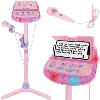 Karaoke mikrofonas su stovu, rožinis
