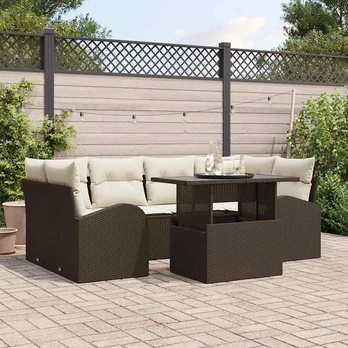 7 dalių sodo sofa komplektas su pagalvėlėmis Ruda Poli ratanas
