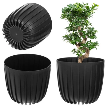 Juodas apvalus vazonas 23,5 cm plastiko