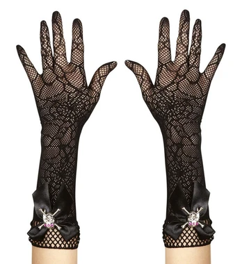 STRASS SKULL SPIDERMESH GLOVES - 33 cm