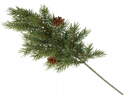 Dirbtinė eglės šaka su kankorėžiais, 47 cm