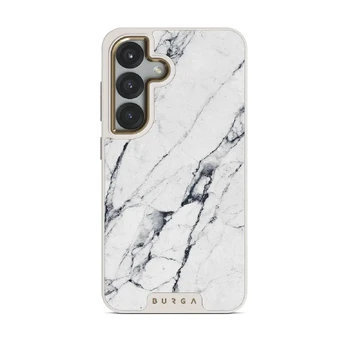 Satin White - Marble Samsung Galaxy S25 Plus Case, Elite Light (Magnetic) / Gold