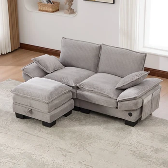 Modulinis 2-vietų sofas su taburete, USB-C, 200 kg, 190x132x84 cm