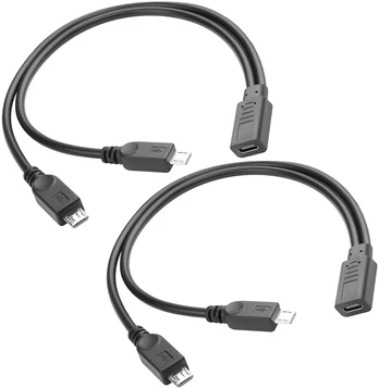 Usb C į 2 Micro Usb Y formos įkrovimo kabelis, 30 cm