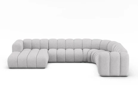 Boucle Modular Panoramic Right Corner Sofa, "Lupine", 6 Seats, 370x280x70, Light Grey