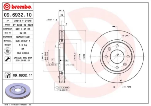 Stabdžių diskas BREMBO 09.6932.11