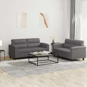 Sofa Sofos komplektas su pagalvėlėmis, 2 dalių, pilkas, dirbtinė oda kaina