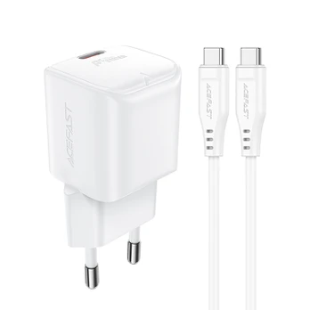Acefast A73 Mini PD 20W GaN wall charger + USB-C cable - baltas