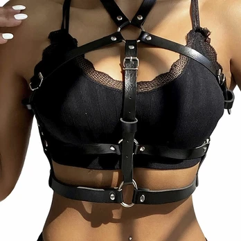 Subblime Leather Chest Harness Black - Adjustable Ring Detail, One Size