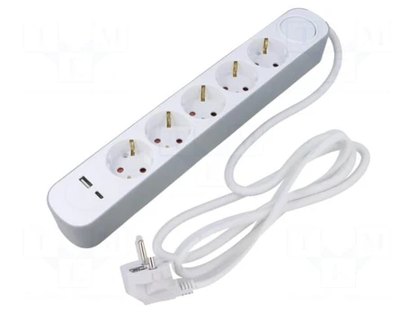 Extension lead | 3x1.5mm2 | Schuko | Sockets: 7 | PVC | white | 3m | 16A