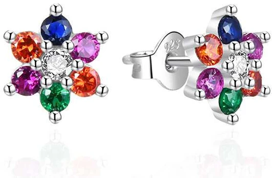 Agato Sidabrinis earrings Flowers with colored zircons AGT-E062PC
