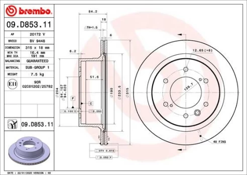 Stabdžių diskas BREMBO 09.D853.11
