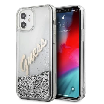 Dėklas Guess GUHCP12SGLVSSI Glitter Vintage Script iPhone 12 mini 5,4" Sidabrinis