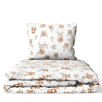 Užvalkaliukai 2 dalių Ankras vežimėliui,lopšiui TEDDY BEARS in BASKETS Beige