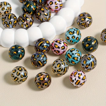 Karoliukai, 20 vnt., Two-color Leopard Print Raspberry Color-20pcs