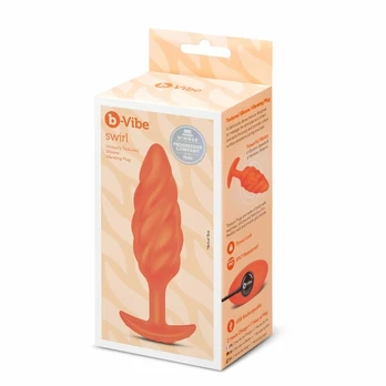 b-Vibe Swirl Texture Plug Orange - Medium Vibrating Silicone Plug