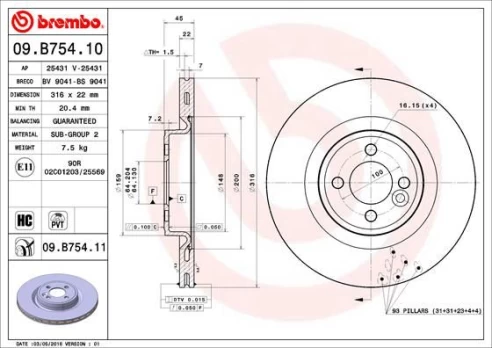 Stabdžių diskas BREMBO 09.B754.11