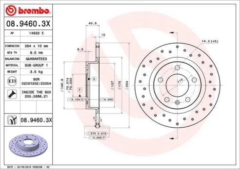 Stabdžių diskas BREMBO 08.9460.3X